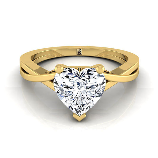 14K Yellow Gold Heart Shape Center Delicate Twist Solitaire Engagement Ring