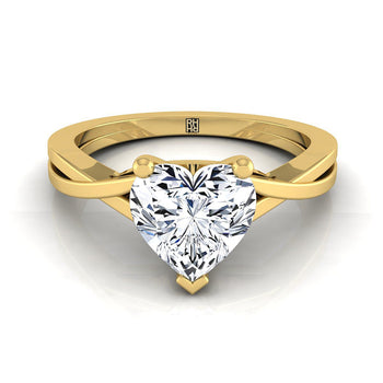 The Priscilla Delicate Twist Cathedral Solitaire Heart Engagement Ring Setting in 18K Yellow Gold