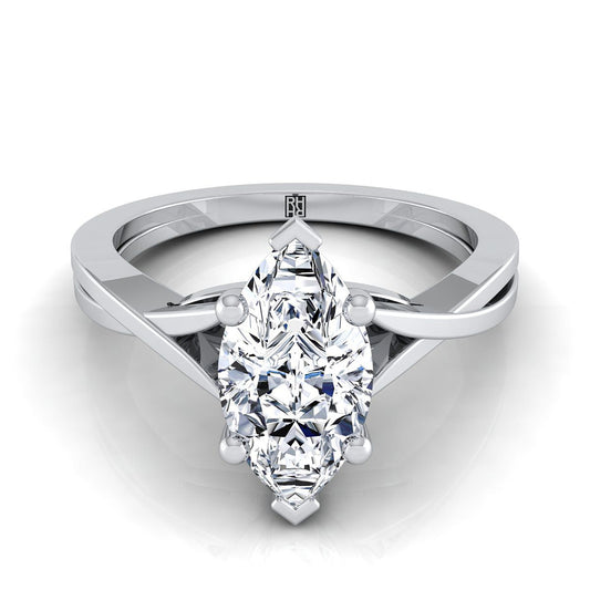 Platinum Marquise  Delicate Twist Solitaire Engagement Ring