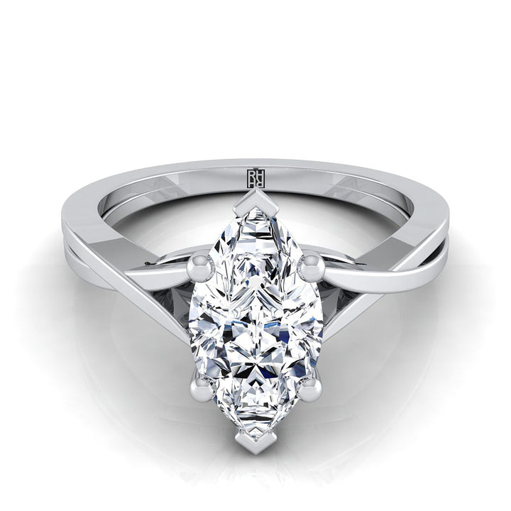 Delicate Twist Cathedral Solitaire Marquise, in 18K White Gold, prong setting | RockHer