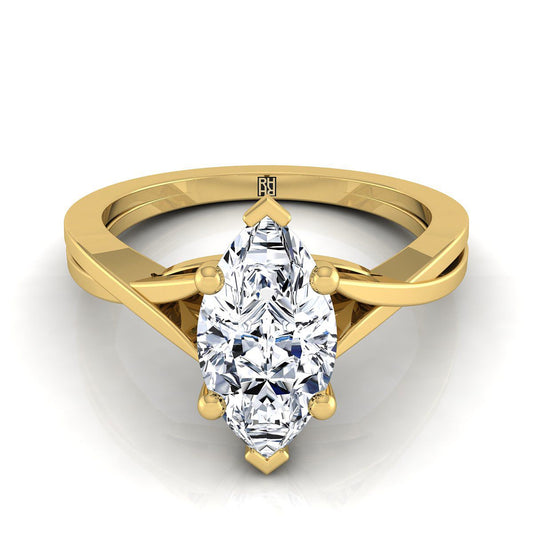 14K Yellow Gold Marquise  Delicate Twist Solitaire Engagement Ring