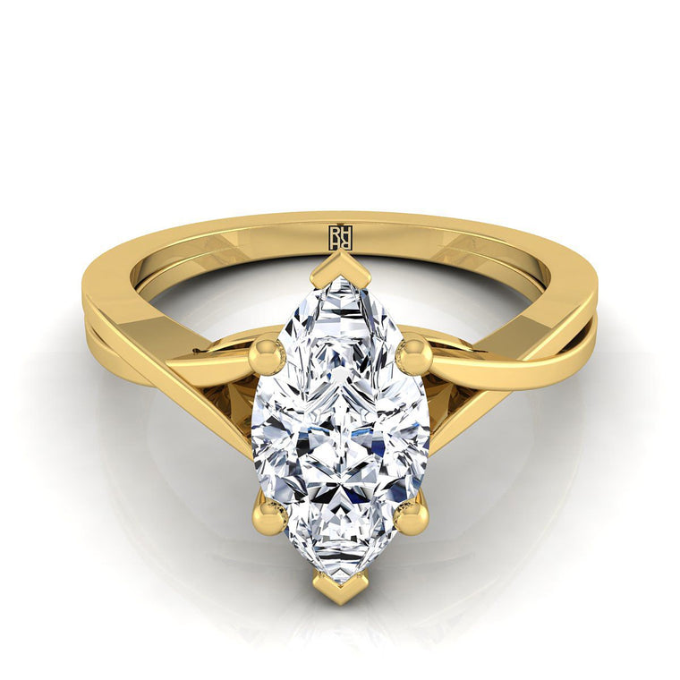 The Priscilla Delicate Twist Cathedral Solitaire Marquise Engagement Ring Setting in 18K Yellow Gold