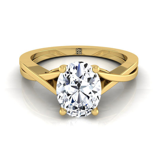 18K Yellow Gold Oval Delicate Twist Solitaire Engagement Ring
