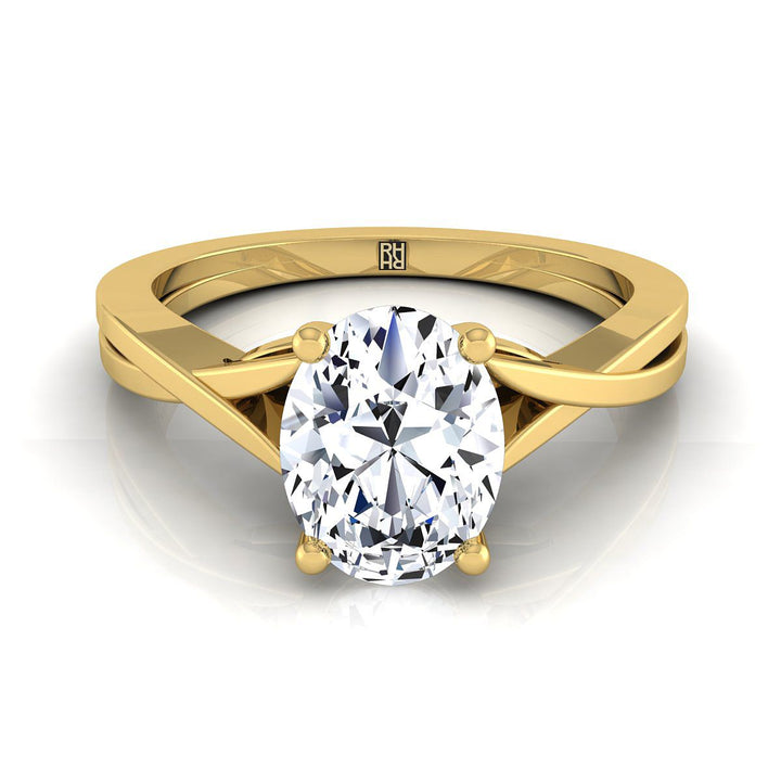 Delicate Twist Cathedral Solitaire Oval, in 18K Yellow Gold, prong setting | RockHer