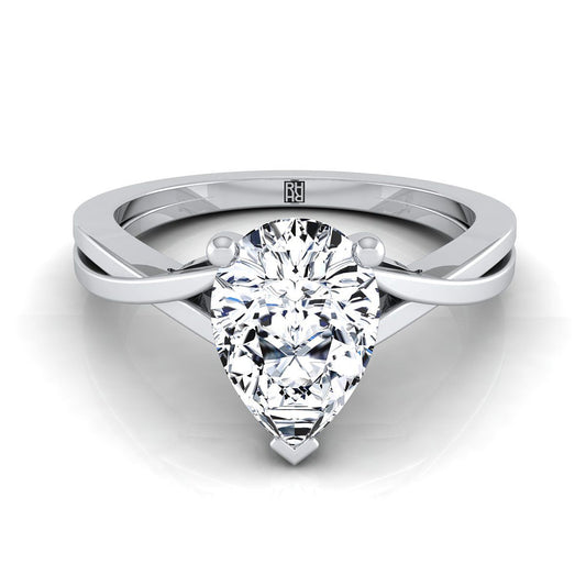 Platinum Pear Shape Center Delicate Twist Solitaire Engagement Ring