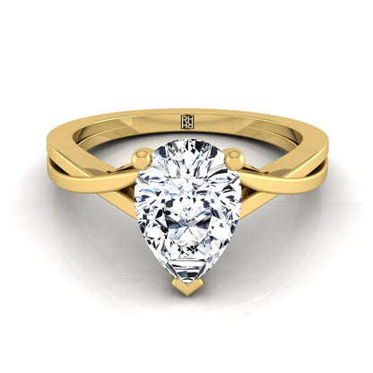 Delicate Twist Cathedral Solitaire Pear Shape, in 18K Yellow Gold, prong setting | RockHer