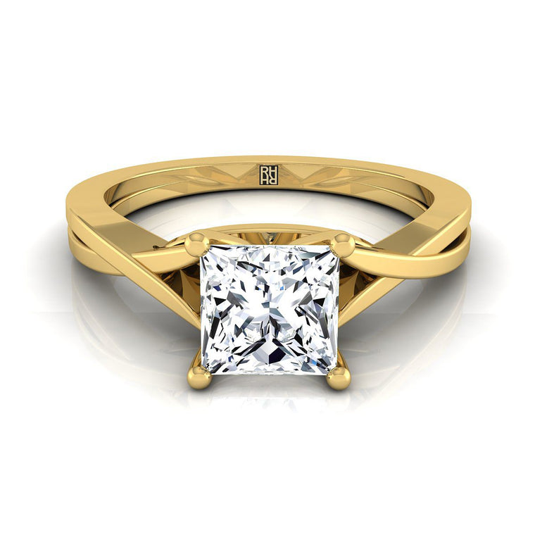 The Priscilla Delicate Twist Cathedral Solitaire Princess Cut Engagement Ring Setting in 18K Yellow Gold