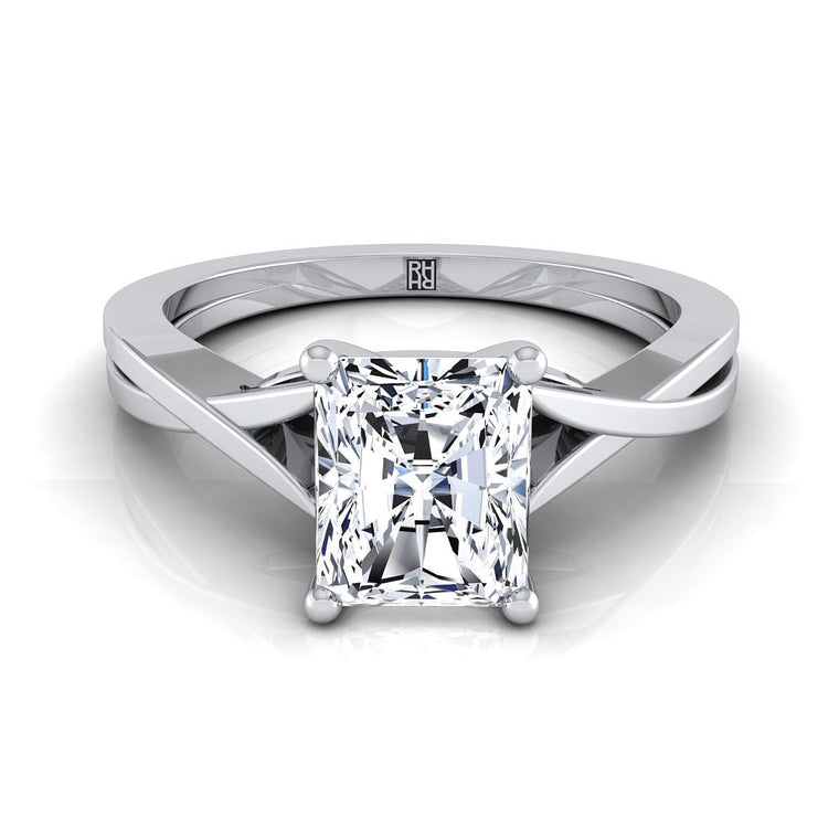 The Priscilla Delicate Twist Cathedral Solitaire Radiant Cut Engagement Ring Setting in Platinum