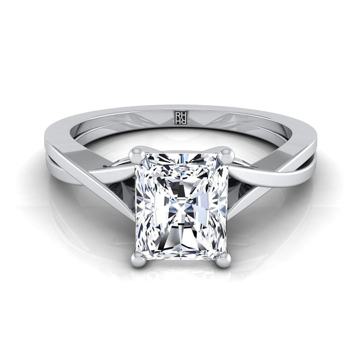 Delicate Twist Cathedral Solitaire Radiant, in 18K White Gold, prong setting | RockHer
