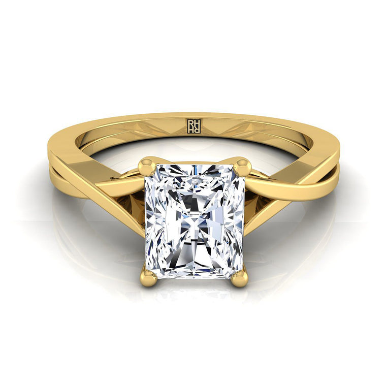 The Priscilla Delicate Twist Cathedral Solitaire Radiant Cut Engagement Ring Setting in 18K Yellow Gold
