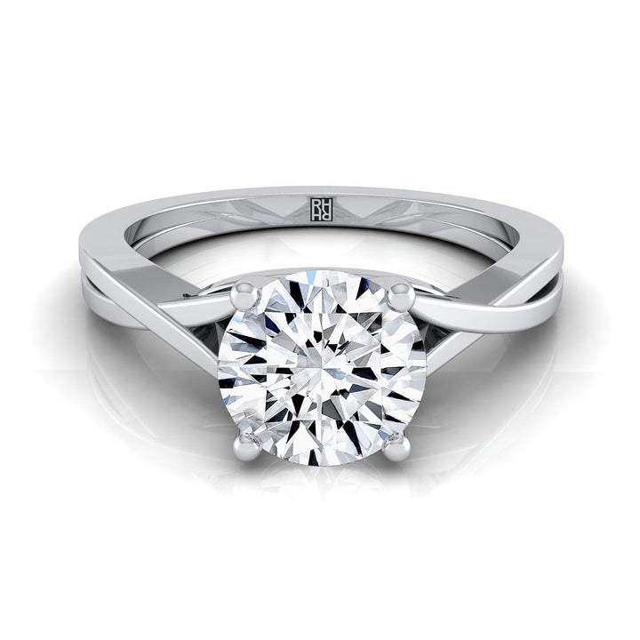 Round Brilliant, Delicate Twist Cathedral Solitaire, in 18K White Gold, prong setting | RockHer