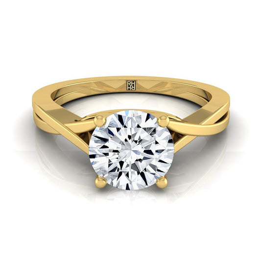 18K Yellow Gold Round Brilliant Delicate Twist Solitaire Engagement Ring