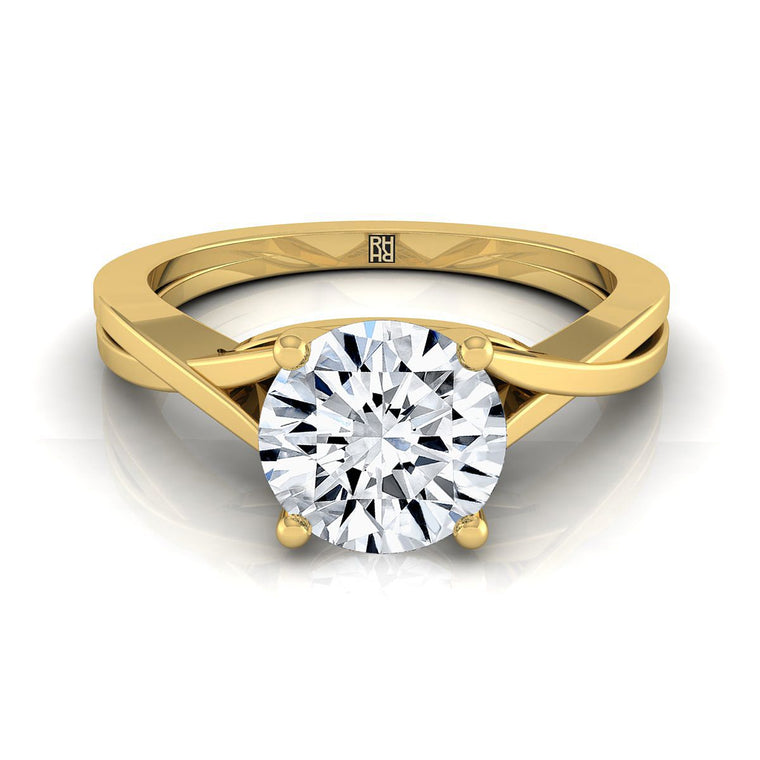 The Priscilla Delicate Twist Cathedral Solitaire Round Engagement Ring Setting in 18K Yellow Gold