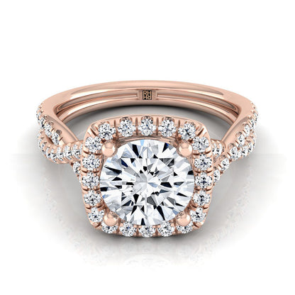 Round Brilliant, Beaded Floral Halo Leaf Shoulders, in 14K Rose Gold, pave setting – view 8 | RockHer