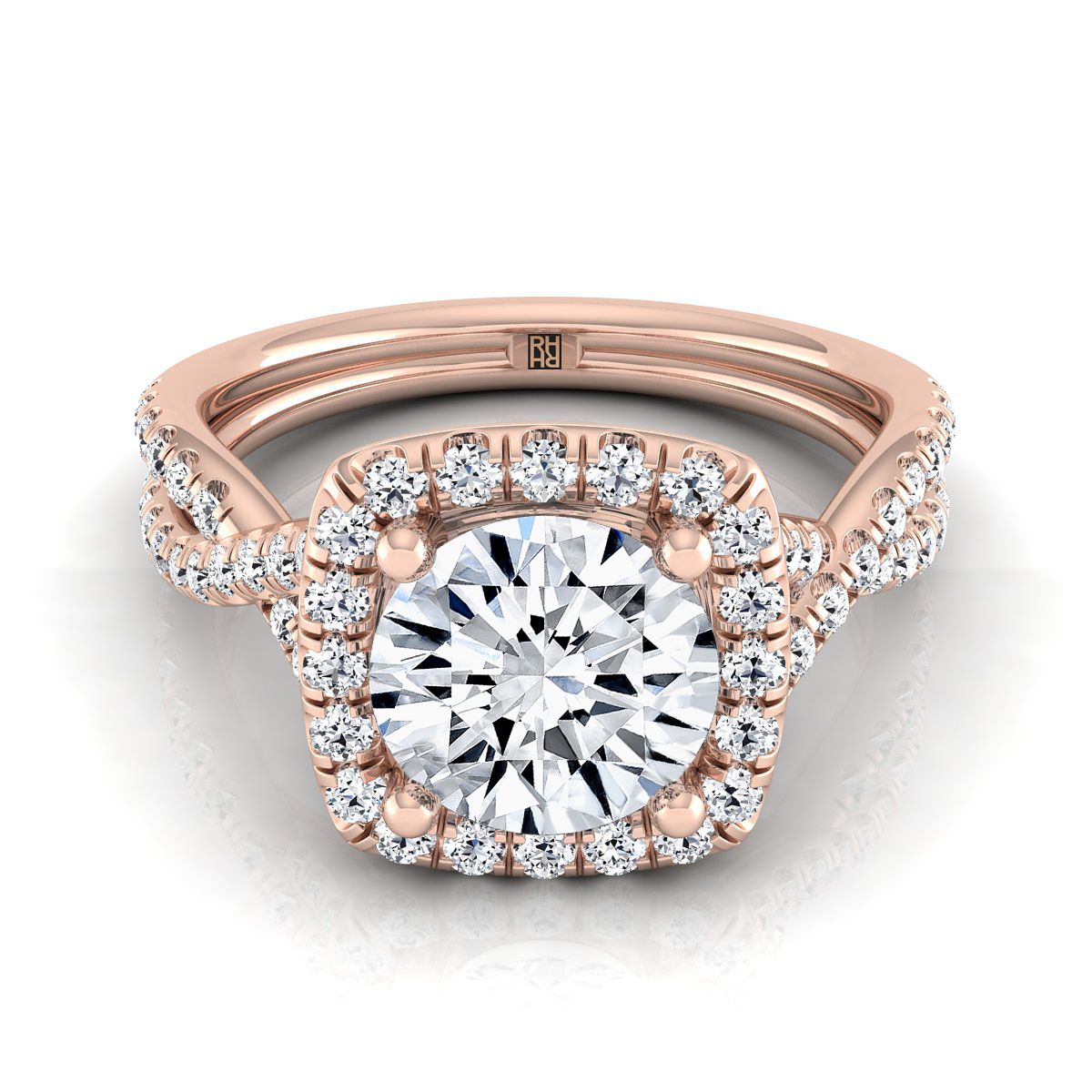 Shania Select Beaded Floral Halo Leaf Shoulders Round Lab Diamond Engagement Ring in 14K Rose Gold | RockHer