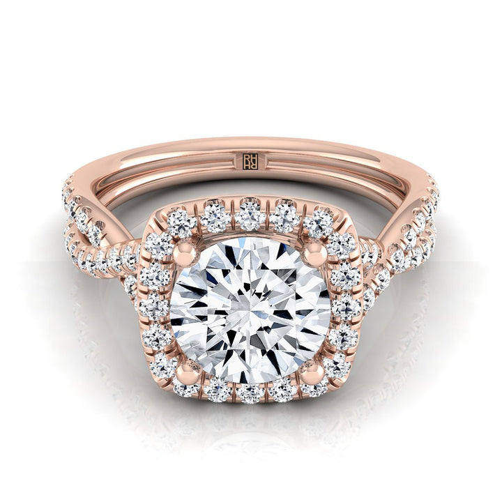 Shania Select Beaded Floral Halo Leaf Shoulders Round Lab Diamond Engagement Ring in 14K Rose Gold | RockHer
