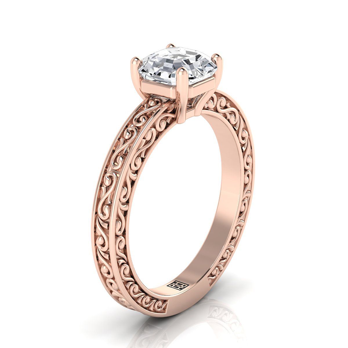 Select Vintage Solitaire Cut styling on The Veronica asscher engagement ring setting | RockHer