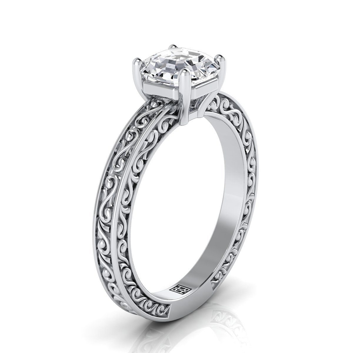 Select Vintage Solitaire Cut styling on The Veronica asscher engagement ring setting | RockHer