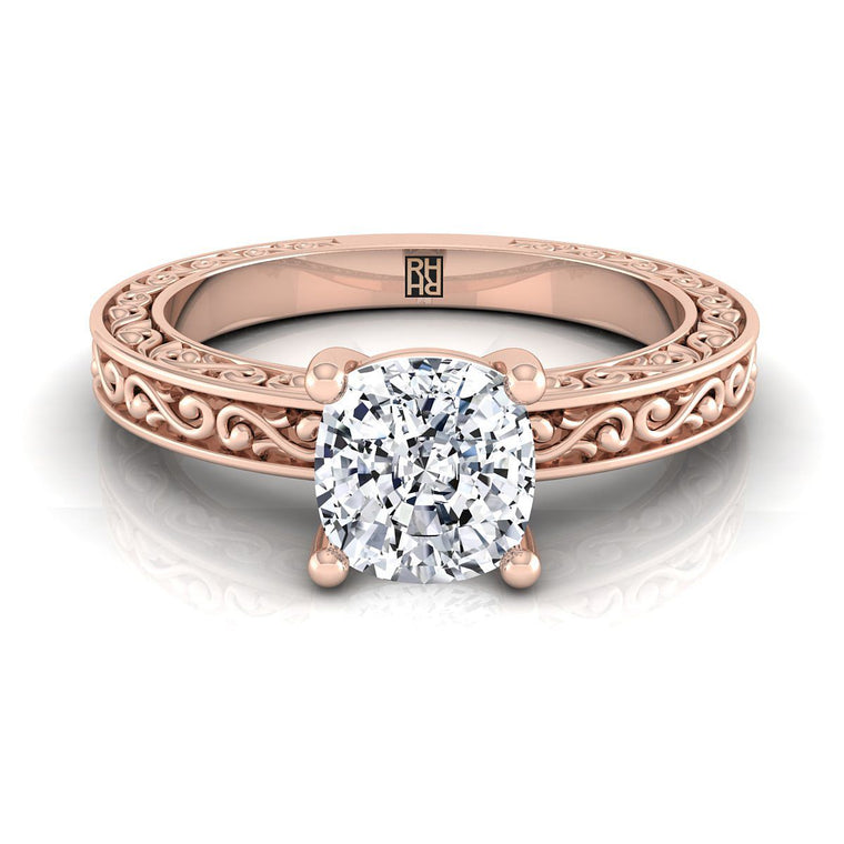 The Veronica Select Vintage Solitaire Cushion Cut Lab Diamond Engagement Ring in 14K Rose Gold