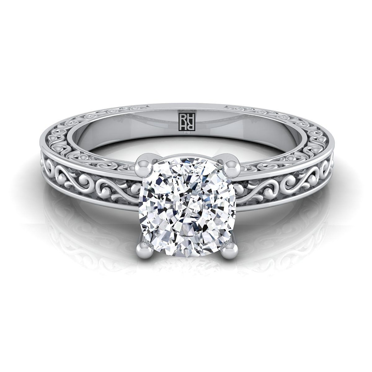 Veronica Select Vintage Solitaire Cushion Cut Lab Diamond Engagement Ring in 18K White Gold | RockHer