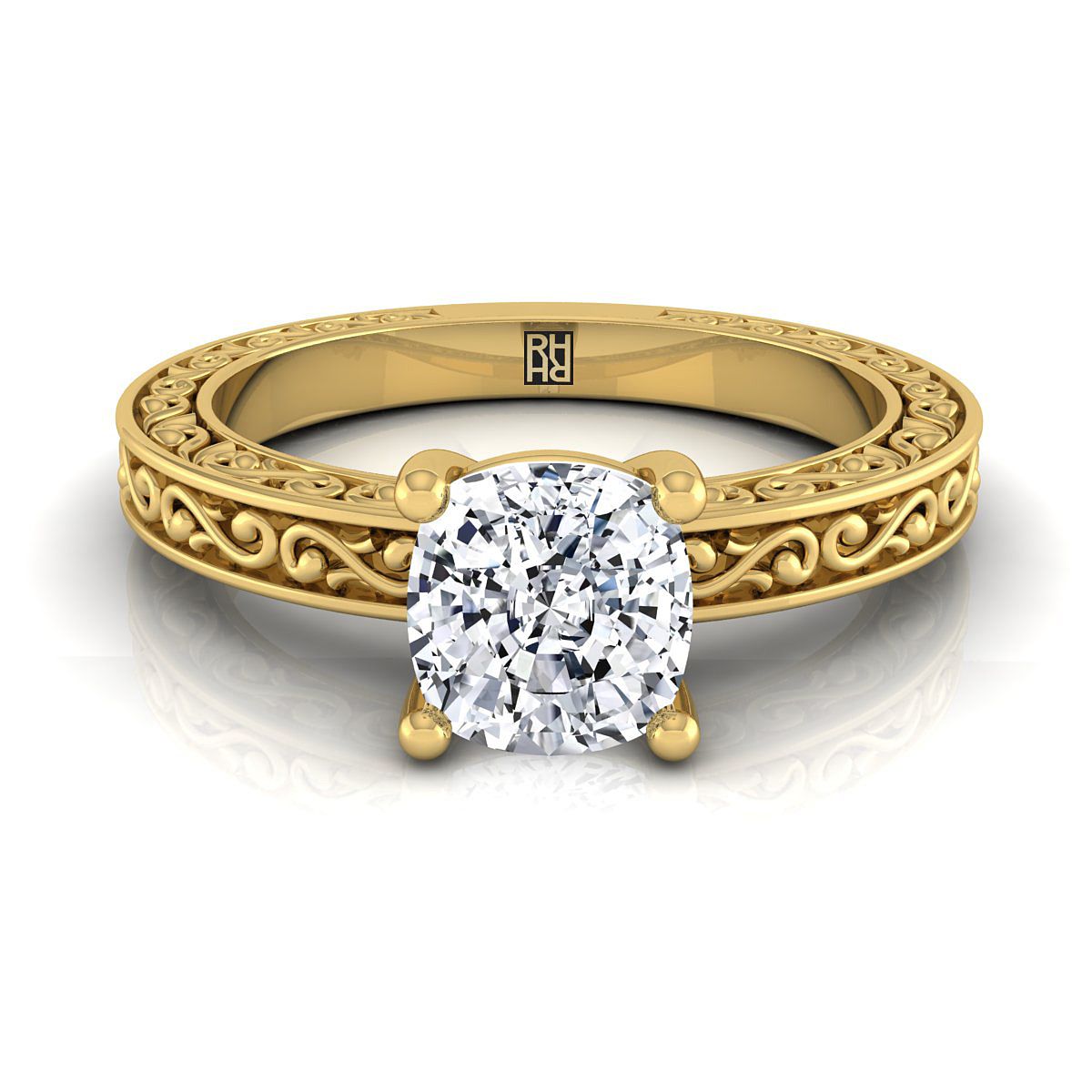 Veronica Select Vintage Solitaire Cushion Cut Lab Diamond Engagement Ring in 18K Yellow Gold | RockHer