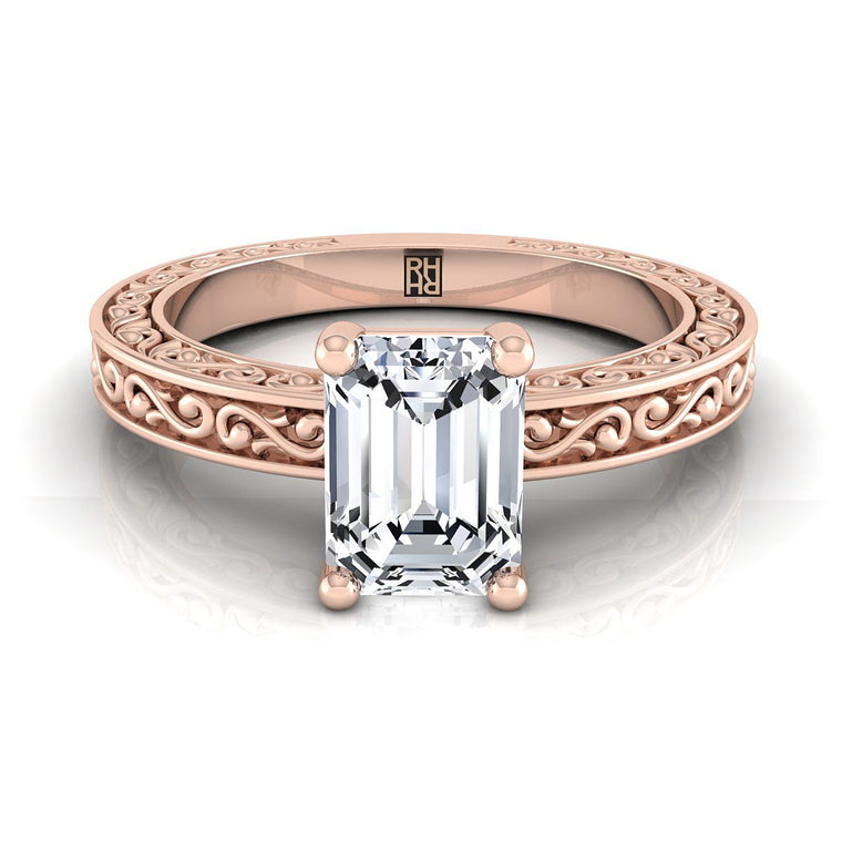 The Veronica Select Vintage Solitaire Emerald Cut Lab Diamond Engagement Ring in 14K Rose Gold