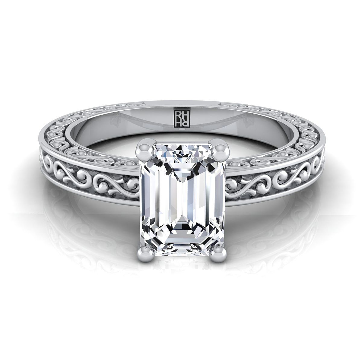 Veronica Select Vintage Solitaire Emerald Cut Lab Diamond Engagement Ring in 18K White Gold | RockHer