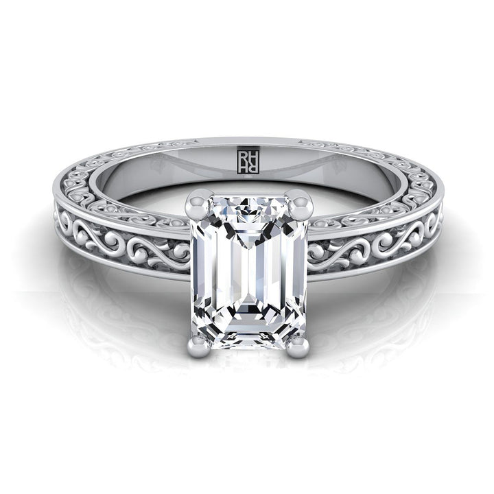 Veronica Select Vintage Solitaire Emerald Cut Lab Diamond Engagement Ring in 18K White Gold | RockHer