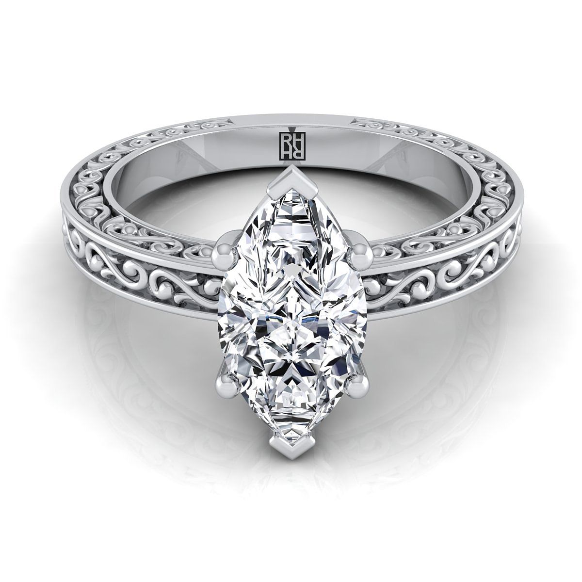 Veronica Select Vintage Solitaire Marquise Lab Diamond Engagement Ring in Platinum | RockHer