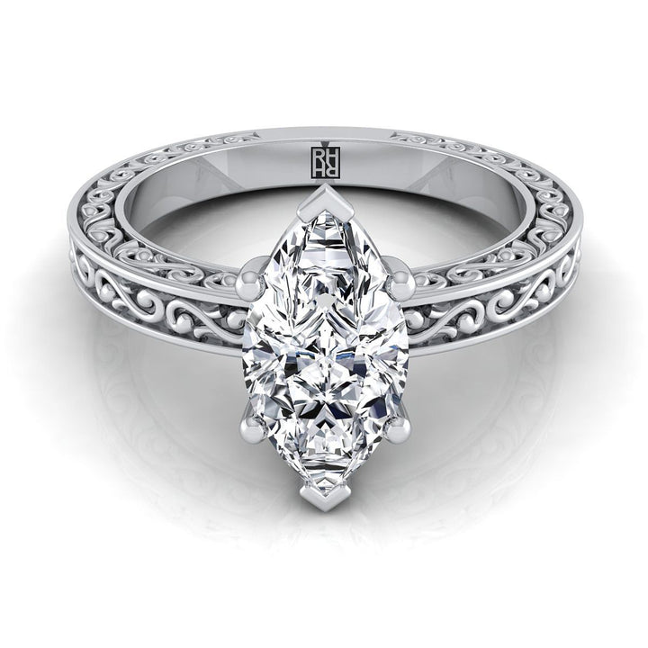 Veronica Select Vintage Solitaire Marquise Lab Diamond Engagement Ring in 18K White Gold | RockHer