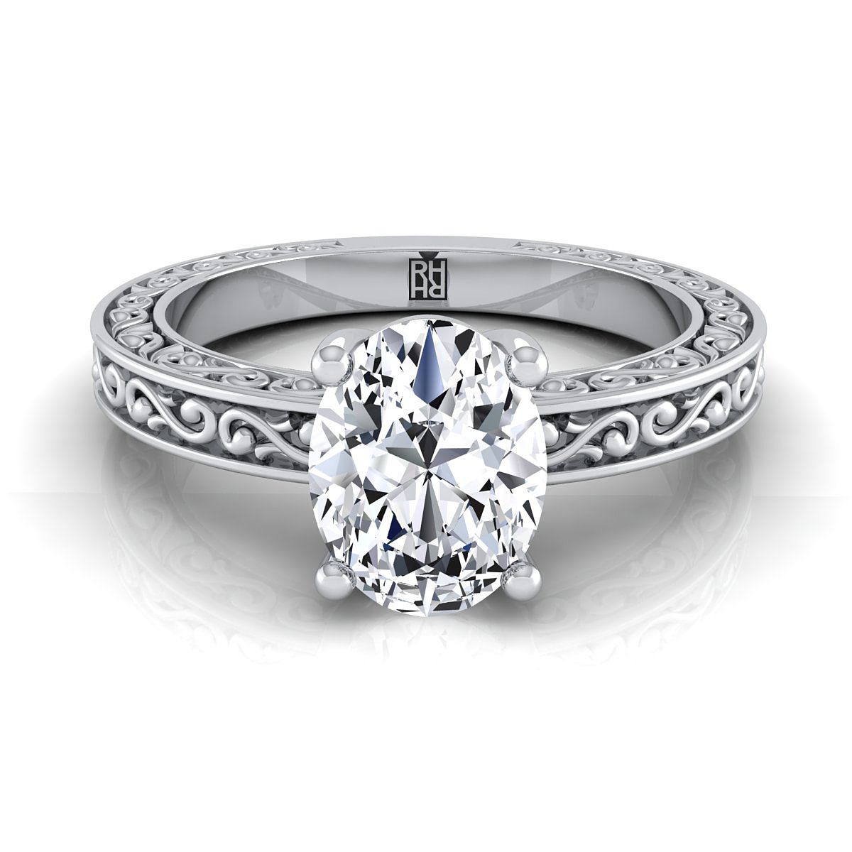 Veronica Select Vintage Solitaire Oval Lab Diamond Engagement Ring in 18K White Gold | RockHer