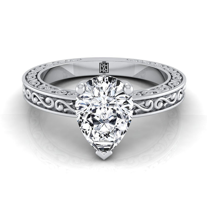 Veronica Select Vintage Solitaire Pear Lab Diamond Engagement Ring in 18K White Gold | RockHer