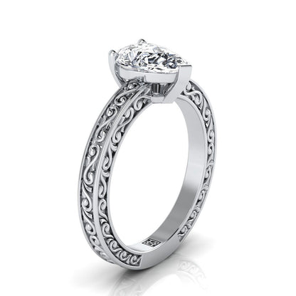 Veronica Select Vintage Solitaire Pear Lab Diamond Engagement Ring in 18K White Gold | RockHer