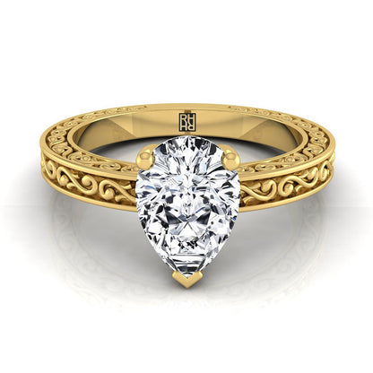 Veronica Select Vintage Solitaire Pear Lab Diamond Engagement Ring in 18K Yellow Gold | RockHer