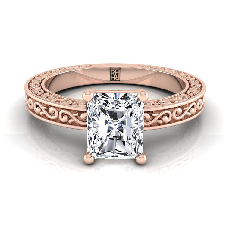 The Veronica Select Vintage Solitaire Radiant Cut Lab Diamond Engagement Ring in 14K Rose Gold