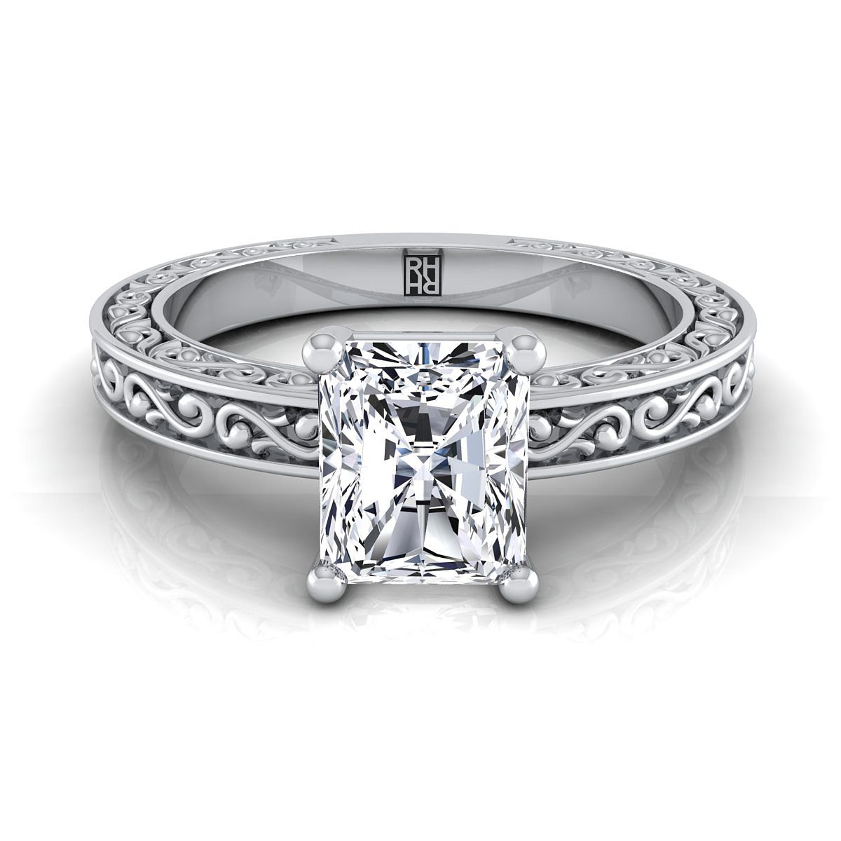 The Veronica radiant engagement ring setting in 18K White Gold | RockHer