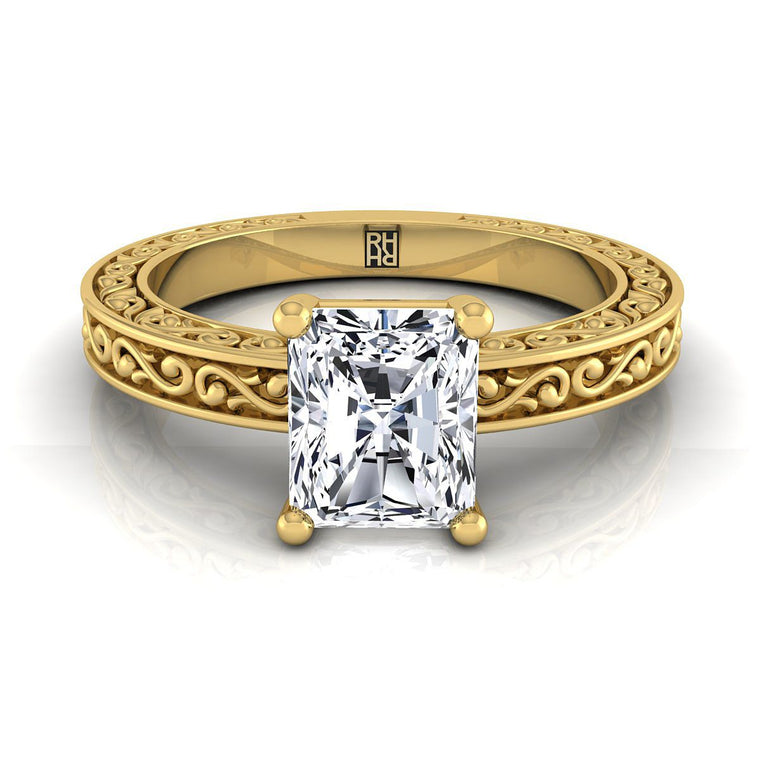 The Veronica Select Vintage Solitaire Radiant Cut Lab Diamond Engagement Ring in 18K Yellow Gold