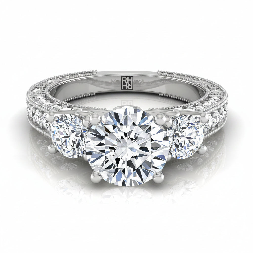 The Rosie Select in Platinum, a vintage three stone design from RockHer
