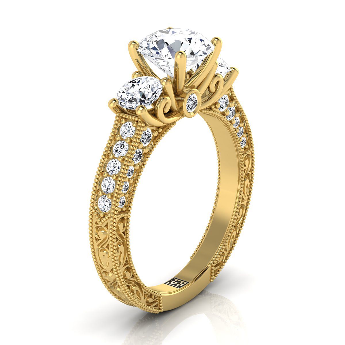 RockHer atelier photo of The Rosie round engagement ring setting in 18K Yellow Gold