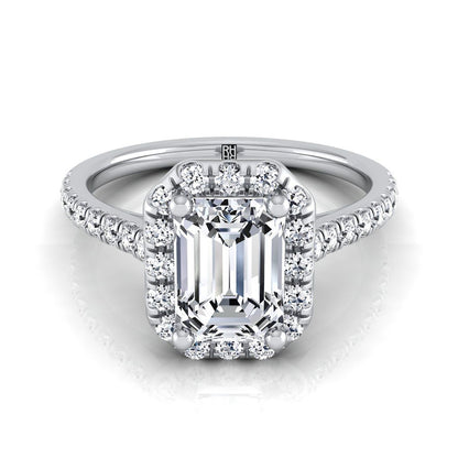 Sade Select Halo Emerald Cut Lab Diamond Engagement Ring in 18K White Gold | RockHer