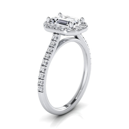 European Cut, Classic French Pavé Halo Linear Emerald, in Platinum, pave setting – side profile | RockHer