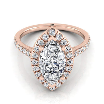 The Sade Classic French Pavé Halo Linear Marquise Engagement Ring Setting in 14K Rose Gold