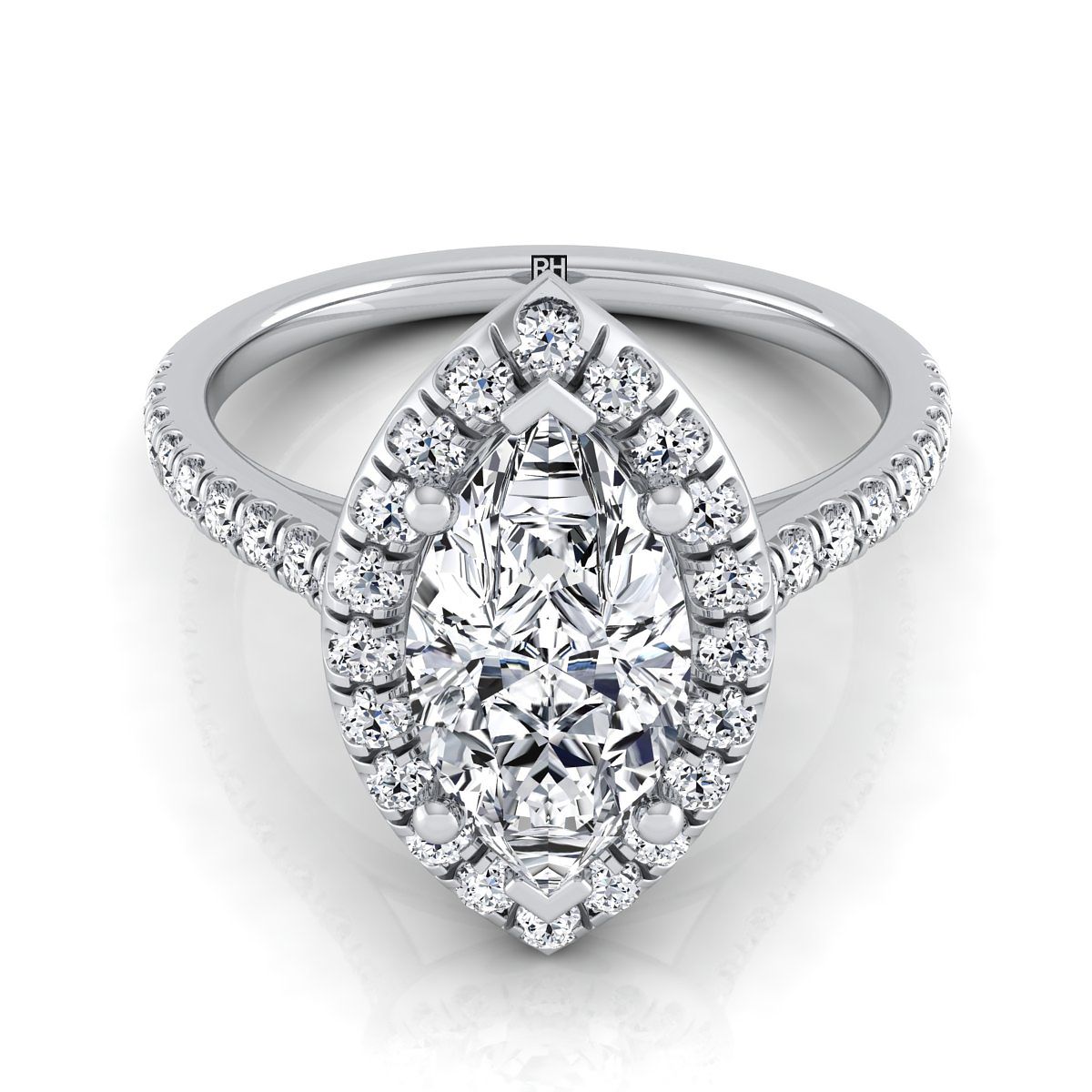 Sade Select Classic French Pavé Halo Linear Mq Marquise Lab Diamond Engagement Ring in Platinum | RockHer