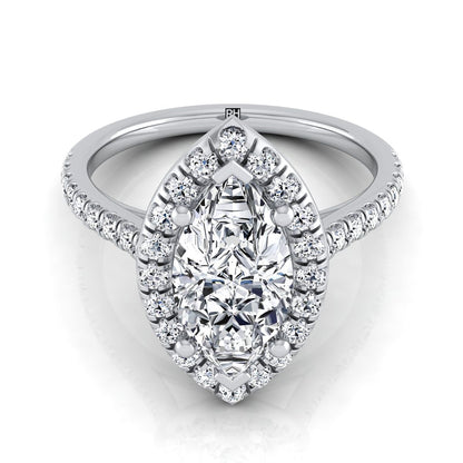 Sade Select Classic French Pavé Halo Linear Mq Marquise Lab Diamond Engagement Ring in Platinum | RockHer