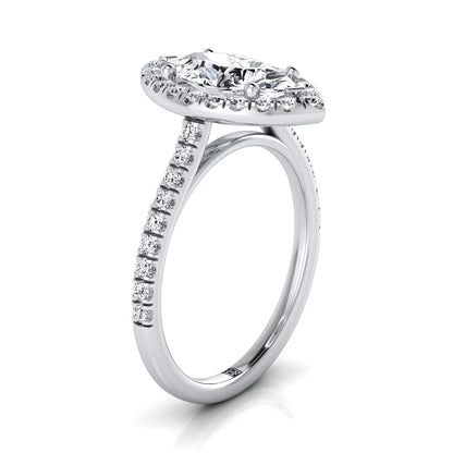 Sade Select Classic French Pavé Halo Linear Marquise Lab Diamond Engagement Ring in 14K White Gold | RockHer