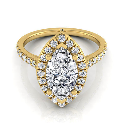 Classic French Pavé Halo Linear Marquise, in 18K Yellow Gold, pave setting – view 8 | RockHer