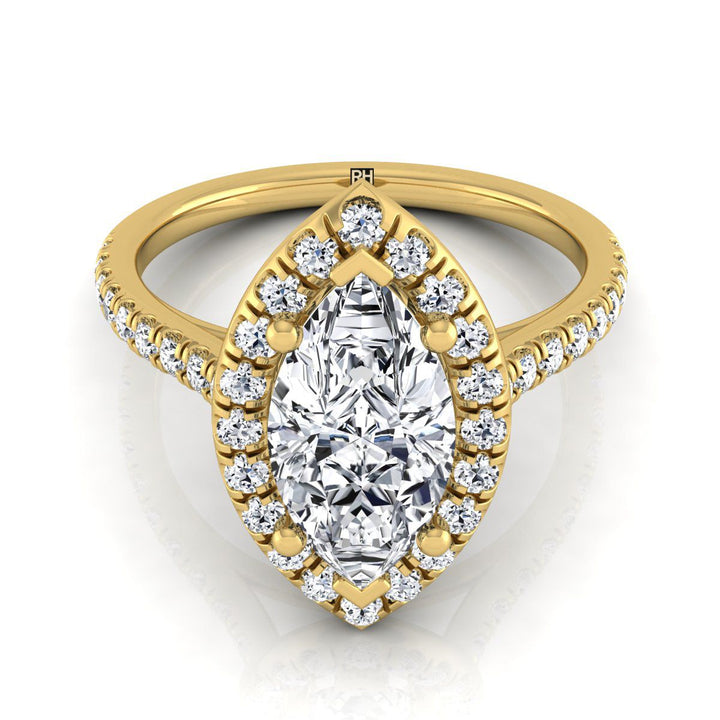 Classic French Pavé Halo Linear Marquise, in 18K Yellow Gold, pave setting – view 8 | RockHer