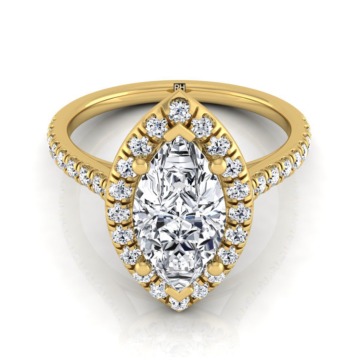 Sade Select Classic French Pavé Halo Linear Marquise Lab Diamond Engagement Ring in 14K Yellow Gold | RockHer