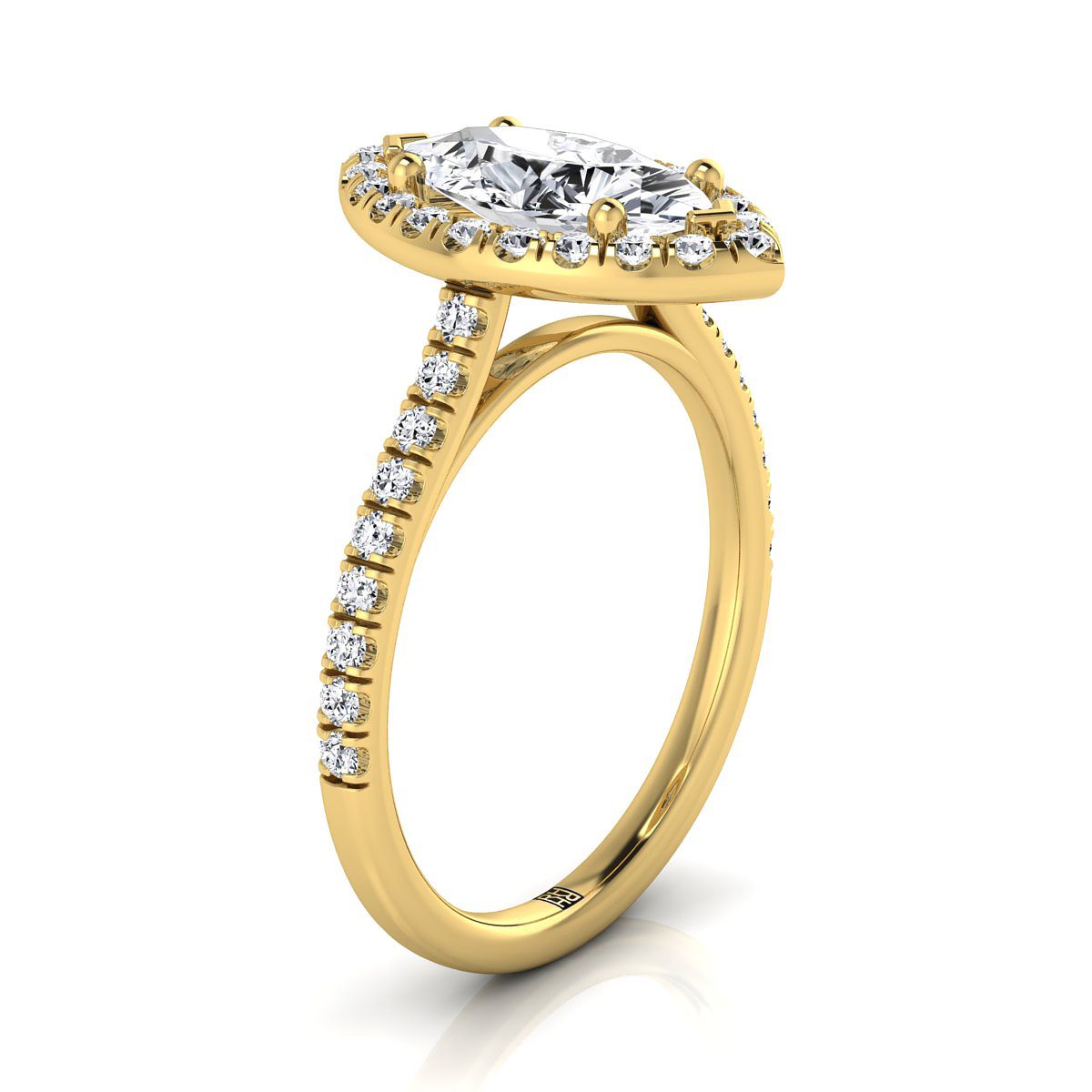 Sade Select classic french pavé halo linear marquise marquise ring in 14K Yellow Gold — view — RockHer