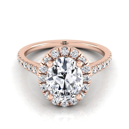 Classic French Pavé Halo Linear Oval, in 14K Rose Gold, pave setting | RockHer